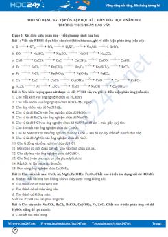 Một số dạng bài tập ôn tập HK1 môn Hóa học 9 năm 2020 Trường THCS Trần Cao Vân