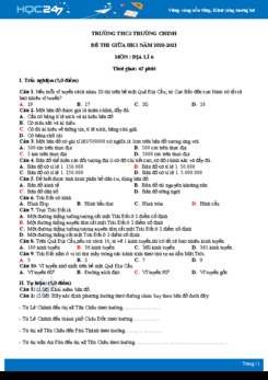 Đề thi giữa HK1 môn Địa lí 6 năm 2020 - Trường THCS Trường Chinh có đáp án
