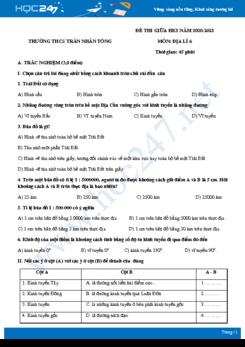 Đề thi giữa HK1 môn Địa lí 6 năm 2020 - Trường THCS Trần Nhân Tông có đáp án