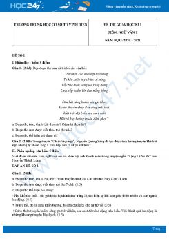Bộ 2 đề thi giữa HK1 môn Ngữ văn 9 trường THCS Tô Vĩnh Diện