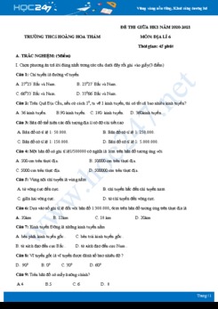 Đề thi giữa HK1 môn Địa lí 6 năm 2020 - Trường THCS Hoàng Hoa Thám có đáp án