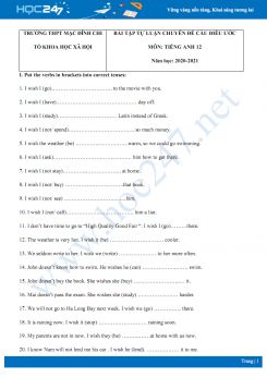 Bài tập tự luận chuyên đề câu điều ước trong Tiếng Anh năm 2020 có đáp án