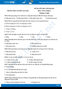 Đề thi giữa HK1 môn Công nghệ 10 năm 2020 - Trường THPT Nguyễn Văn Linh có đáp án