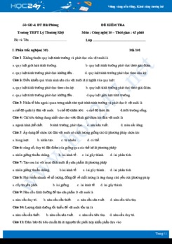 2 Đề thi giữa HK1 môn Công nghệ 10 năm 2020 - Trường THPT Lý Thường Kiệt có đáp án