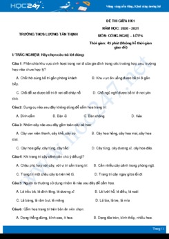 Đề thi giữa HK1 môn Công nghệ 6 năm 2020 - Trường THCS Lương Tấn Thịnh có đáp án
