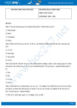 Bộ 2 đề kiểm tra 15 phút HK1 môn Ngữ văn 8 HK1 năm 2020 trường THCS Nguyễn Huệ