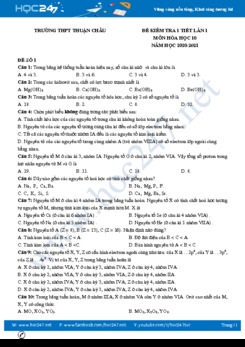 Bộ 2 đề kiểm tra 1 tiết lần 1 môn Hóa học 10 năm 2020 Trường THPT Thuận Châu