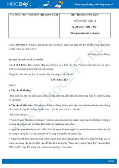 Đề thi học sinh giỏi môn Ngữ văn 10 năm 2020 Trường THPT Nguyễn Thị Minh Khai
