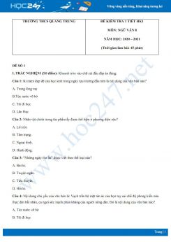 Bộ 3 đề kiểm tra 1 tiết HK1 môn Ngữ văn 8 năm 2020 Trường THCS Quang Trung