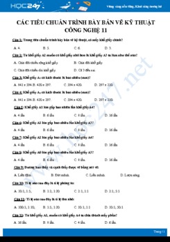 35 câu hỏi trắc nghiệm ôn tập kiến thức các tiêu chuẩn trình bày bản vẽ kỹ thuật Công nghệ 11 có đáp án