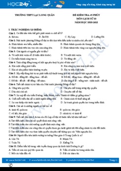 Đề kiểm tra 45 phút môn Lịch sử 10 có đáp án Trường THPT Lạc Long Quân