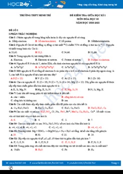 Bộ 4 đề kiểm tra giữa HK1 môn Hóa học 10 năm 2020 Trường THPT Minh Trí