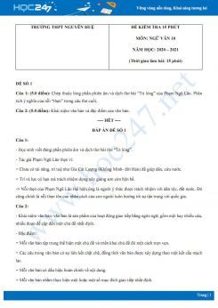 Bộ 3 đề kiểm tra 15 phút HK1 môn Ngữ văn 10 năm 2020 Trường THPT Nguyễn Huệ