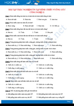 Bài tập trắc nghiệm ôn tập kiến thức về hình chiếu vuông góc Công nghệ 11 có đáp án