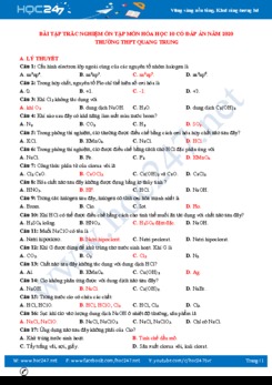 Bài tập trắc nghiệm ôn tập môn Hóa học 10 có đáp án năm 2020 Trường THPT Quang Trung
