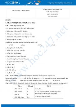 Bộ 2 Đề kiểm tra 1 tiết HK1 môn Sinh học 8 năm 2020 Trường THCS Hồng Bàng