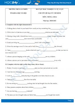 Bài tập trắc nghiệm và tự luận chuyên đề đại từ chỉ định trong Tiếng Anh năm 2020 có đáp án