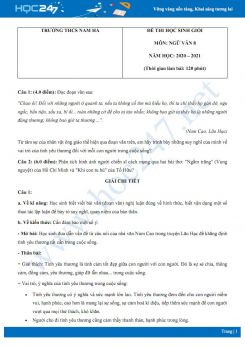 Đề thi học sinh giỏi môn Ngữ văn 8 năm 2020 Trường THCS Nam Hà