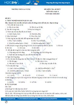 Bộ 4 đề kiểm tra 45 phút môn Hóa học 8 năm 2020 Trường THCS Lai Vung