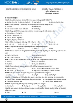 Đề kiểm tra 45 phút lần 2 môn Hóa học 10 năm 2020 Trường THPT Nguyễn Thị Minh Khai