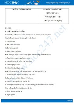 Bộ 2 đề kiểm tra 1 tiết HK1 môn Ngữ văn 6 năm 2020 Trường THCS Hòa Bình