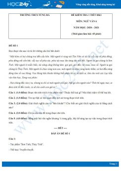 Bộ 2 đề kiểm tra 1 tiết HK1 môn Ngữ văn 6 năm 2020 Trường THCS Tùng Bá