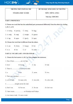 Đề thi HSG cấp trường môn Tiếng Anh 6 năm 2020 có đáp án trường THCS Ngô Gia Trí