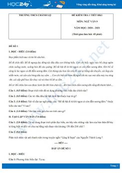 Bộ 2 đề kiểm tra 1 tiết HK1 môn Ngữ văn 9 năm 2020 Trường THCS Chánh Lộ