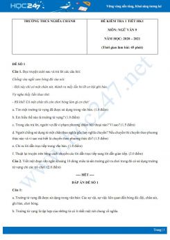 Bộ 3 đề kiểm tra 1 tiết HK1 môn Ngữ văn 9 năm 2020 Trường THCS Nghĩa Chánh