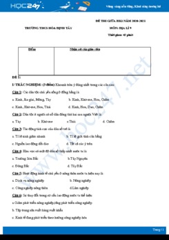 2 Đề thi giữa HK1 môn Địa lí 9 năm 2020 - Trường THCS Hòa Định Tây có đáp án