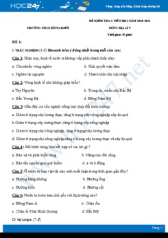 2 Đề kiểm tra 1 tiết HK1 môn Địa lí 9 năm 2020 - Trường THCS Đồng Khởi