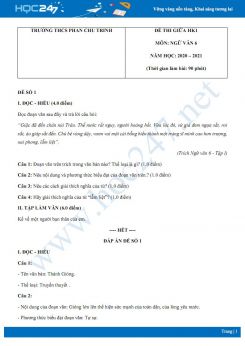 Bộ 3 đề thi giữa HK1 môn Ngữ văn 6 năm 2020 Trường THCS Phan chu Trinh