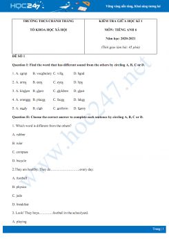 Bộ 2 đề thi giữa HK1 môn Tiếng Anh 6 năm 2020 có đáp án trường THCS Chánh Thắng