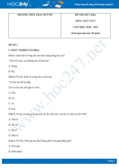 Bộ 3 đề thi giữa HK1 môn Ngữ văn 7 năm 2020 Trường THCS Trần Huỳnh