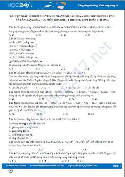 Bài tập trắc nghiệm chuyên đề phản ứng oxi hóa - khử, tốc độ phản ứng và cân bằng hóa học môn Hóa 12 năm 2020 Trường THPT Đoàn Thượng