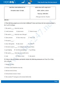 Bộ 2 đề thi giữa HK1 môn Tiếng Anh 8 năm 2020 có đáp án trường THCS Bình Hưng