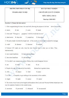 Bài tập trắc nghiệm chuyên đề cụm từ cố định trong Tiếng Anh năm 2020 có đáp án