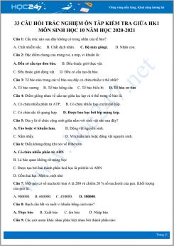 33 câu hỏi trắc nghiệm ôn tâp kiểm tra giữa HK1 môn Sinh học 10 năm học 2020-2021 có đáp án