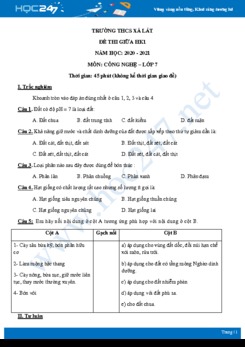 Đề thi giữa HK1 môn Công nghệ 7 năm 2020 - Trường THCS Xã Lát có đáp án