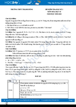 Đề kiểm tra HK1 môn Hóa học 10 có đáp án năm 2020 Trường THPT Thành Đông