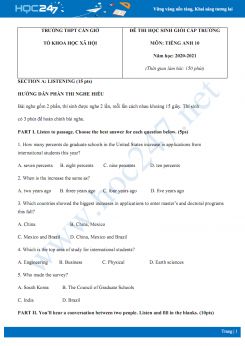 Đề thi HSG cấp trường môn Tiếng Anh 10 năm 2020 có đáp án trường THPT Cần Giờ