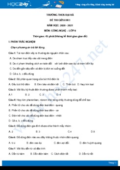 Đề thi giữa HK1 môn Công nghệ 8 năm 2020 - Trường THCS Đại Hà có đáp án