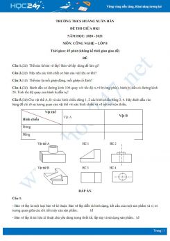 Đề thi giữa HK1 môn Công nghệ 8 năm 2020 - Trường THCS Hoàng Xuân Hãn có đáp án