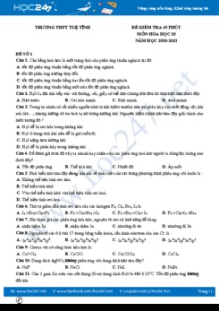 Bộ 3 đề kiểm tra 45 phút môn Hóa học 10 năm 2020 Trường THPT Tuệ Tĩnh