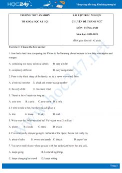 Bài tập trắc nghiệm chuyên đề thành ngữ trong Tiếng Anh năm 2020 có đáp án