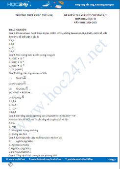 Đề kiểm tra 45 phút chương 1, 2 môn Hóa học 11 năm 2020 Trường THPT Khúc Thừa Dụ