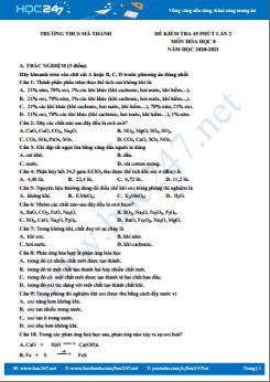 Đề kiểm tra 45 phút môn Hóa học 8 năm 2020 Trường THCS Mã Thành