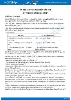 Ôn tập chuyên đề nhiễm sắc thể ôn thi học sinh giỏi Sinh học 9 năm 2020