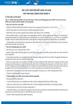 Ôn tập chuyên đề ADN và gen ôn thi học sinh giỏi Sinh học 9 năm 2020