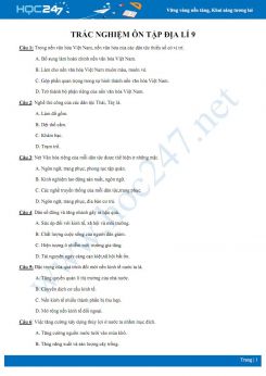 40 Câu hỏi trắc nghiệm ôn tập khái quát kiến thức Địa lí 9 năm 2020 có đáp án